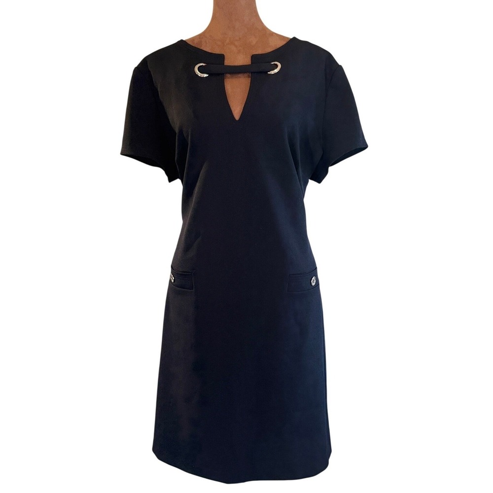 Tommy‎ Hilfiger Black Sheath Dress Sz 16 Grommet Neck Career Office NWOT Classic - Picture 4 of 10